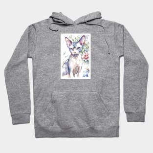 Sphynx and flowers watercolor Hoodie